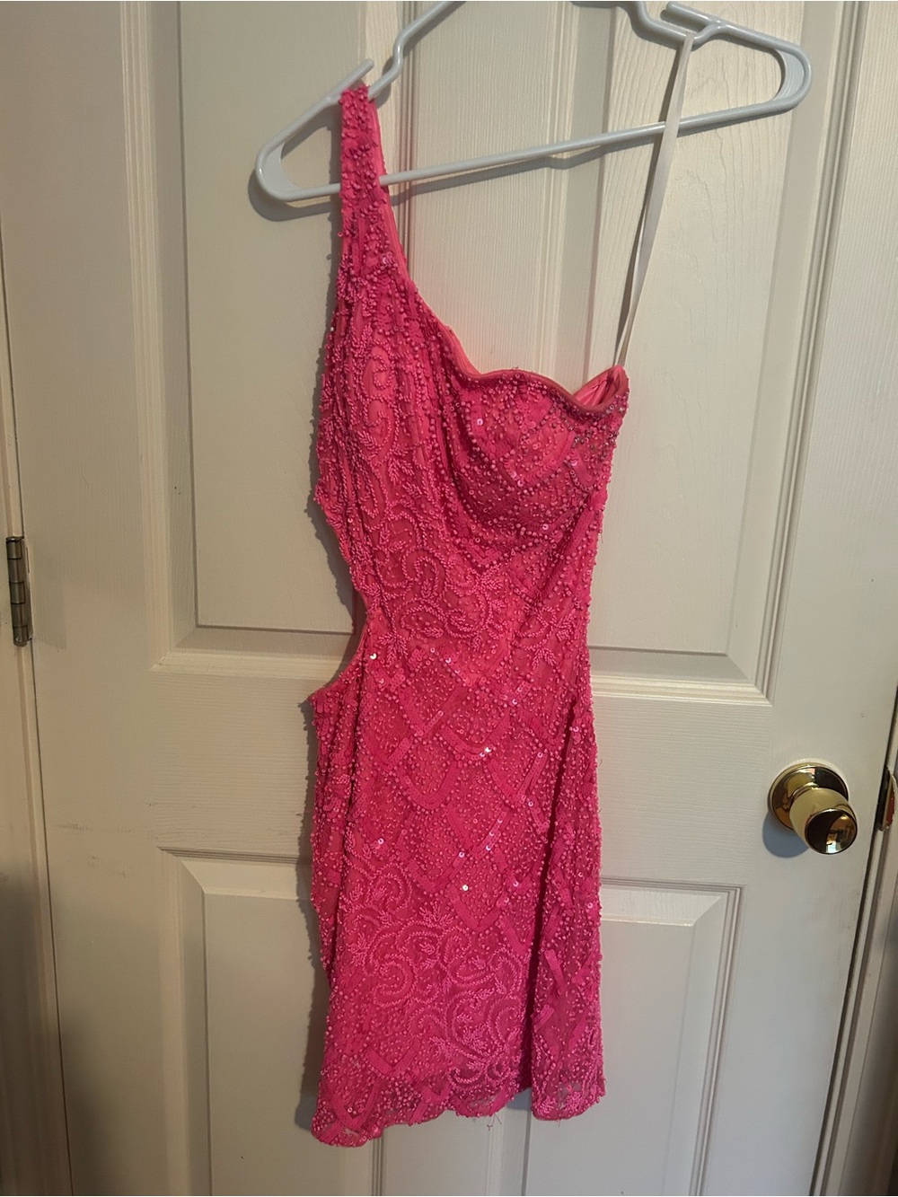 Neon Pink Beaded Cutout Mini Dress - Picture 4 of 12